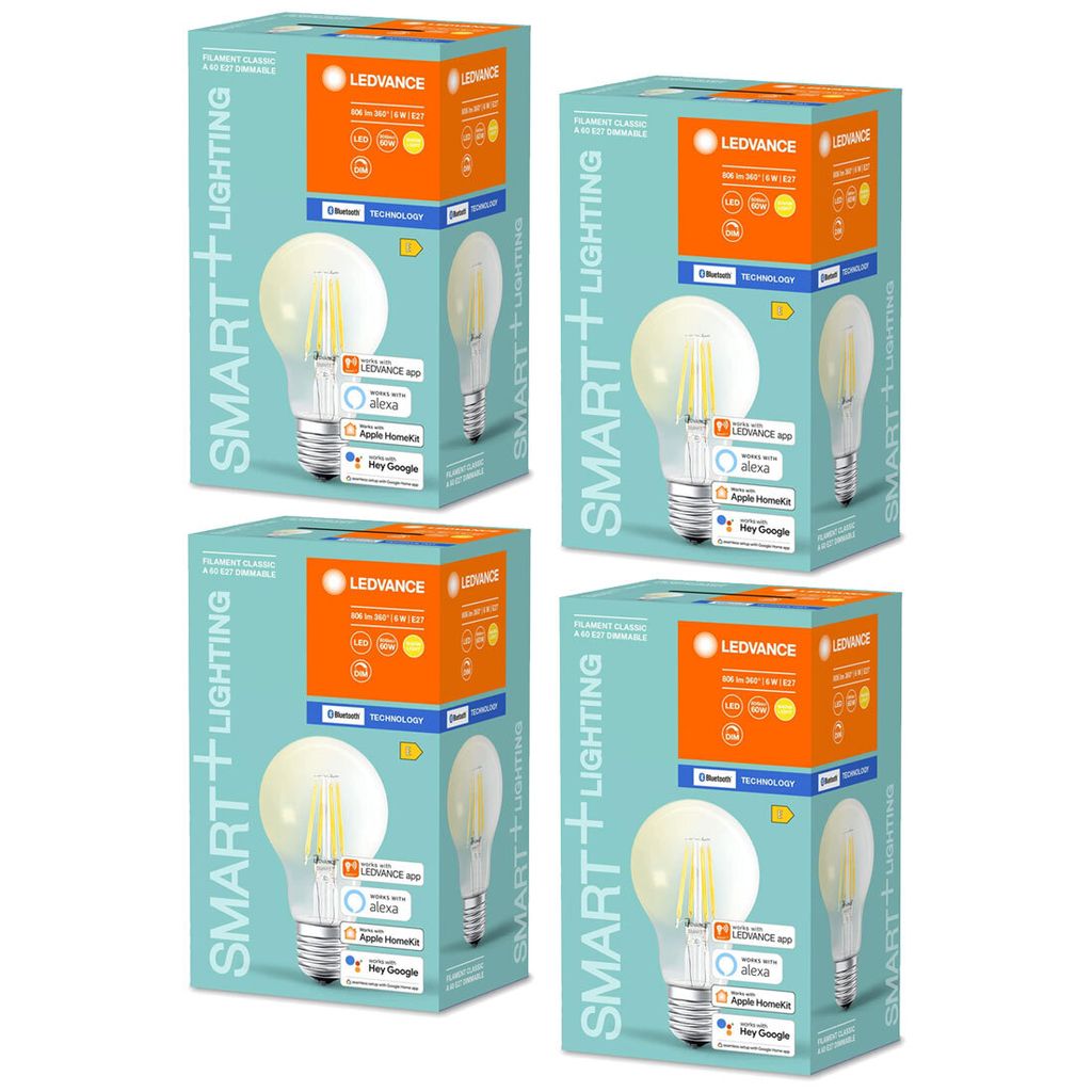 4 x Ledvance LED Smart+ Filament Birne 5,5W = 50W E27 klar Produktbild 