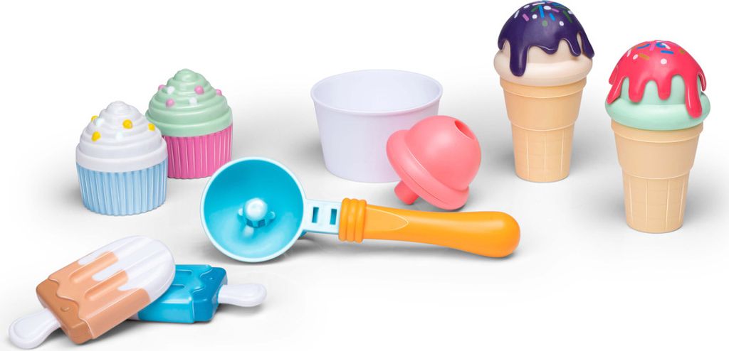 Eddy Toys Spielzeug-Eiscreme-Set - 13 Teile - austauschbar - mit Eiscreme-Schaufel - fröhliche Farben