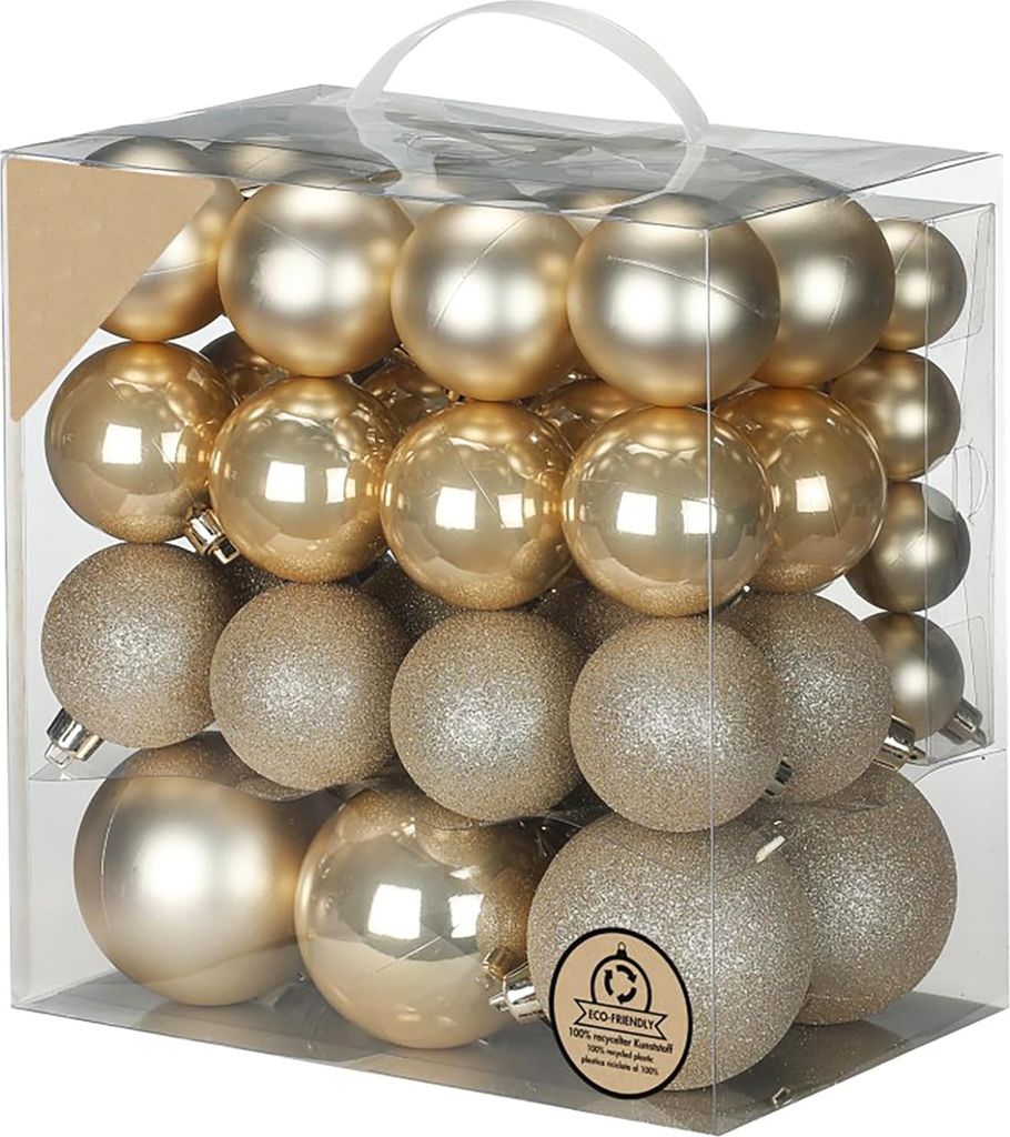 Weihnachtskugeln Kunststoff 4-8cm Mix 54er Set - Creamy Produktbild 