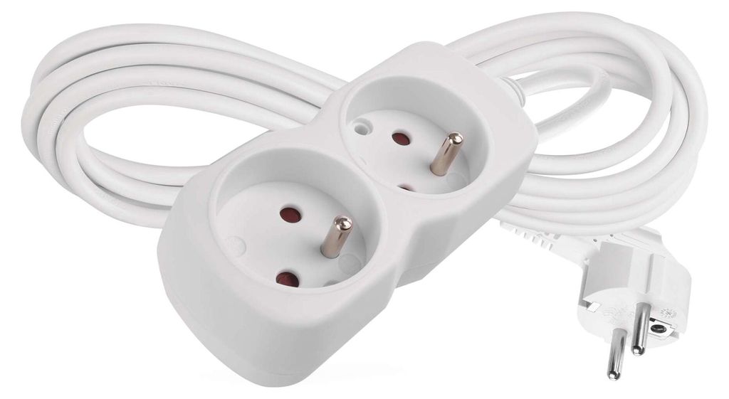 Prodlužovací kabel 3 m / 2 zásuvka / bílý / PVC / 1 mm2