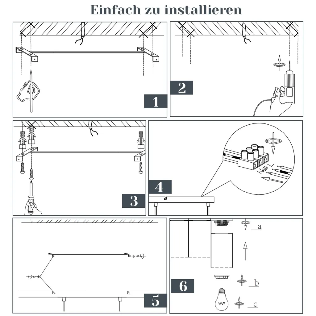 Éclairage Table à Manger Moderne Suspension 4 Lampes E27 Noire Ajustable - 9