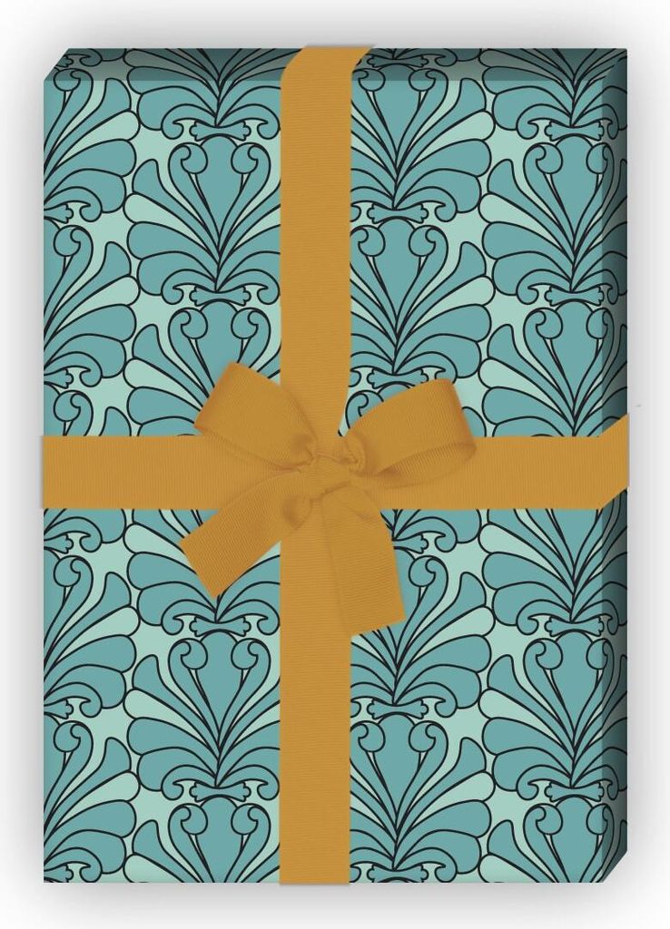 Edles Geschenkpapier mit klassischem Muschel Mosaik, türkis - G8302, 32 x 48cm