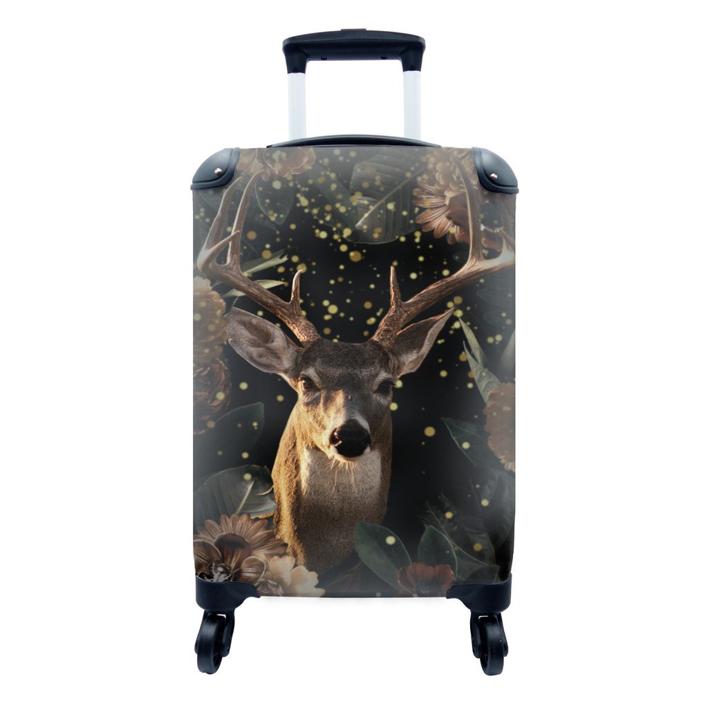 MuchoWow Koffer Handgepäck Trolley Rollkoffer Kleine Reisekoffer mit 4 Rollen - Rehe - Pflanzen - Blumen - Cabin Size < 55x40x23 cm & 55x40x20 c...
