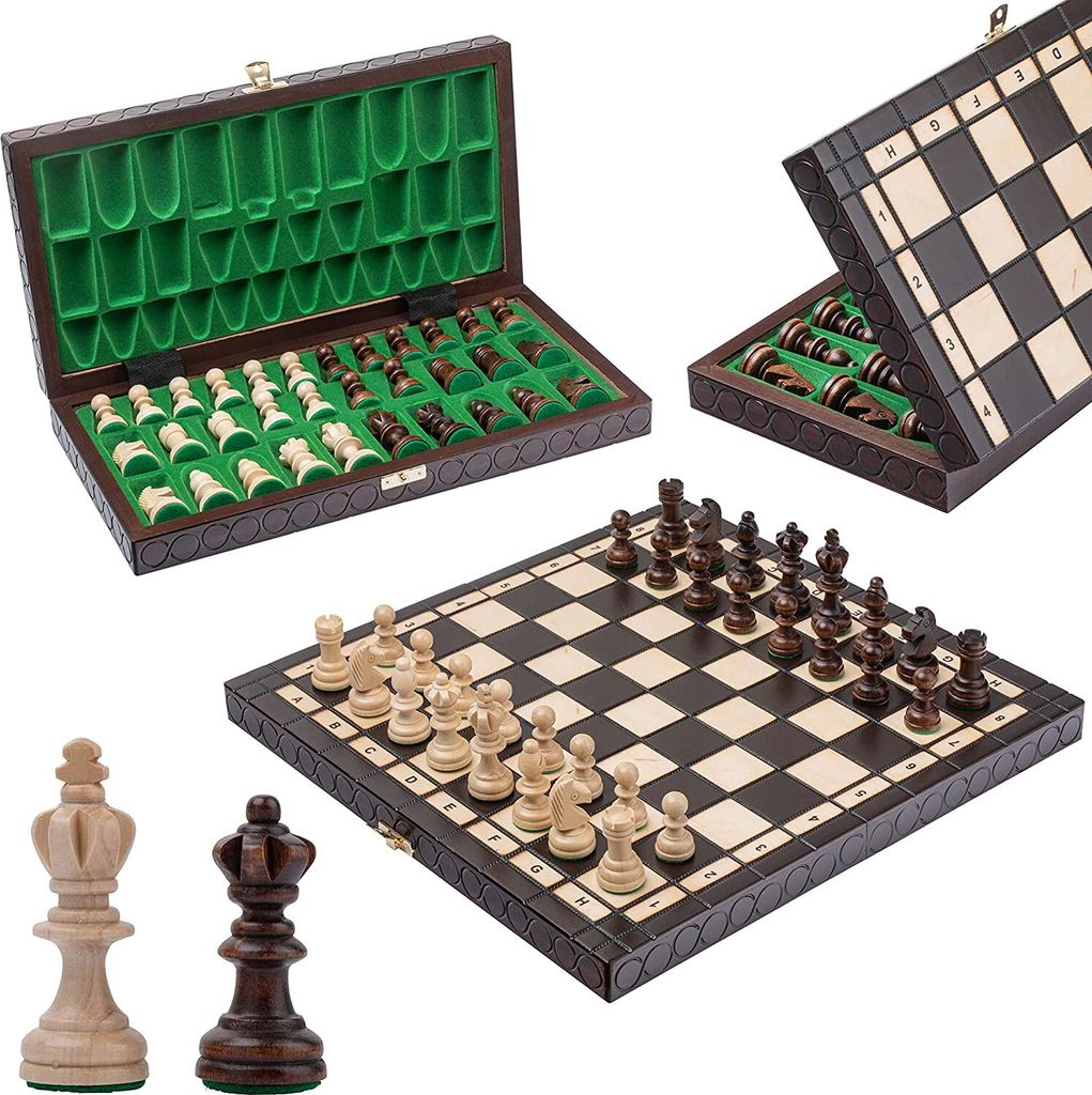 Schach Spiel aus Massivholz inkl. Schachfiguren 28,5 x 28,5 cm