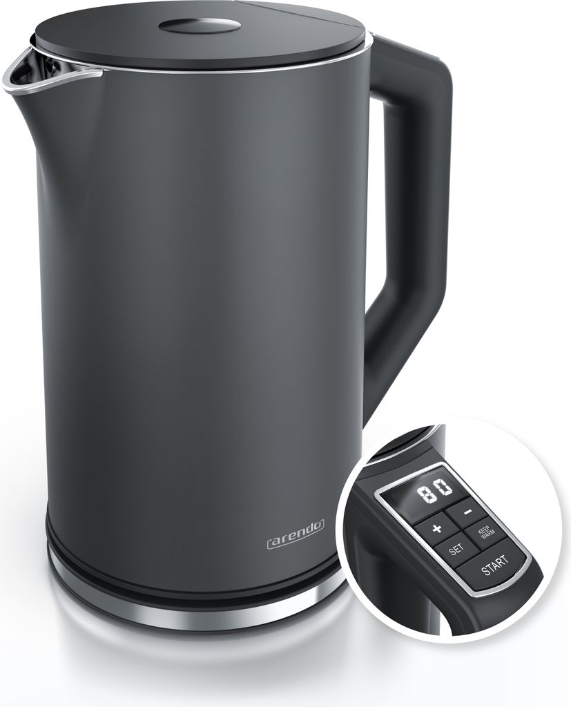 Arendo Wasserkocher, 1,5 l, 2200 W, Edelstahl, Doppelwand, Produktbild 