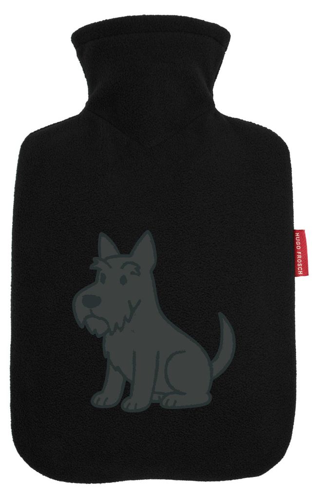 Huuraa Wärmflasche Scottish Terrier Comic Scottie 1,8 Liter Black Classic Veloursbezug Bettflasche Geschenkidee