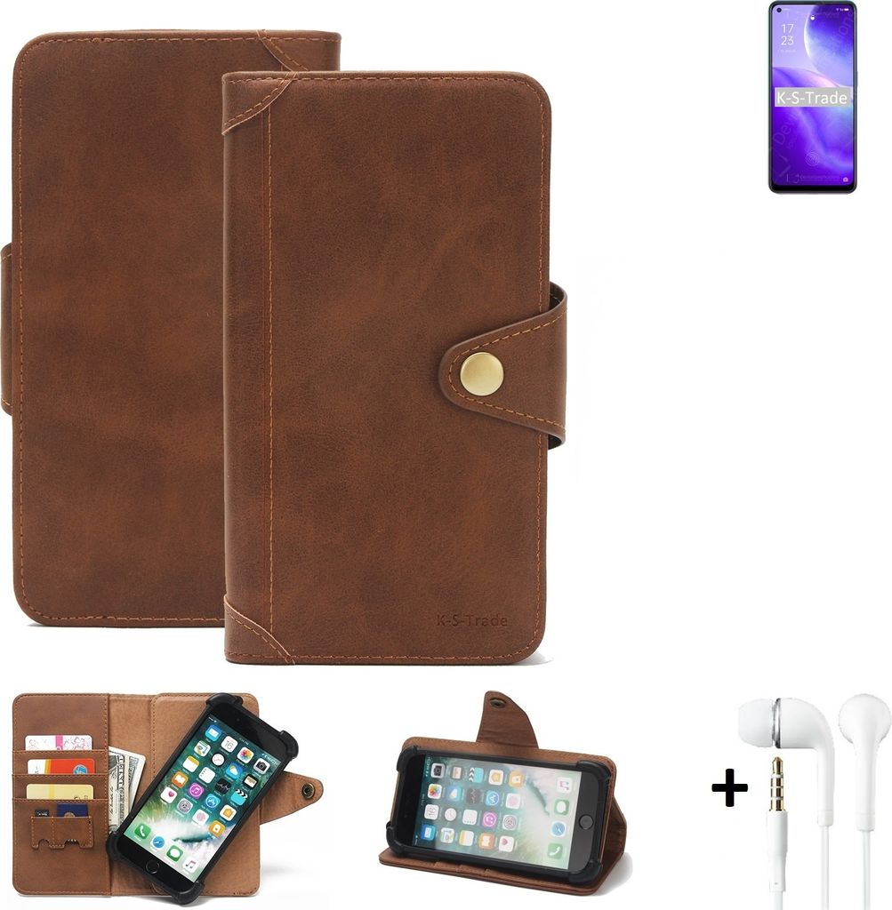 K-S-Trade Handyhülle + Kopfhörer für Oppo Reno5 Z 5G Schutz Hülle Walletcase Bookstyle Tasche Case Handytasche Wallet Flipcase Cover Polyuretha...