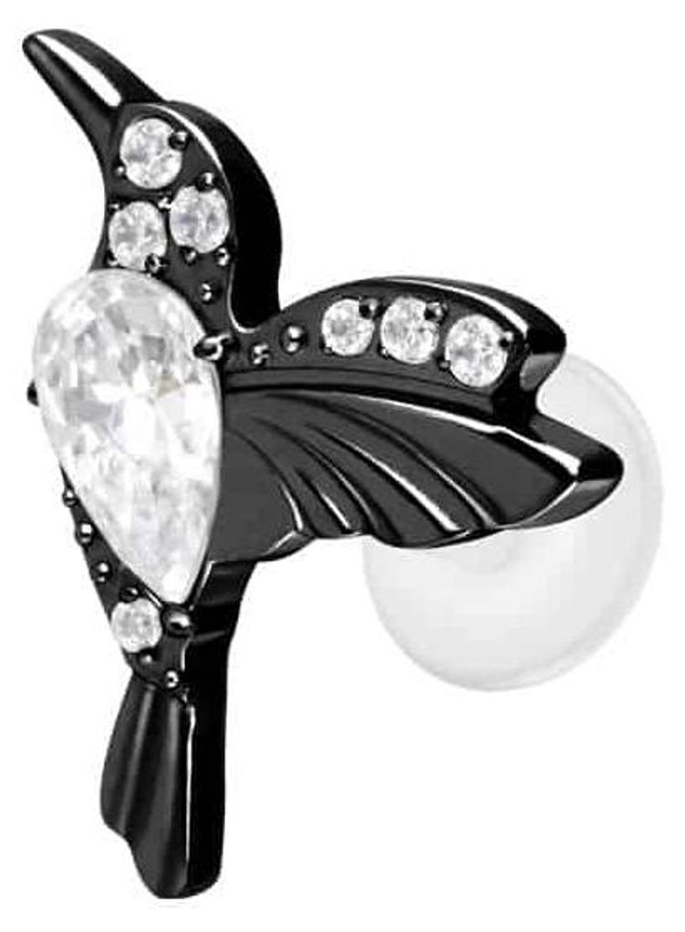 Ohrpiercing, Nasenpiercing PTFE Labret mit Innengewinde + Titan-Aufsatz KOLIBRI Schwarz Stablänge: 5mm | Stabstärke: 1,2mm