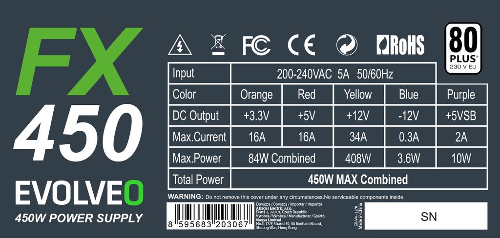 EVOLVEO FX 450/450W/ATX/80PLUS 230V EU/Gebinde
