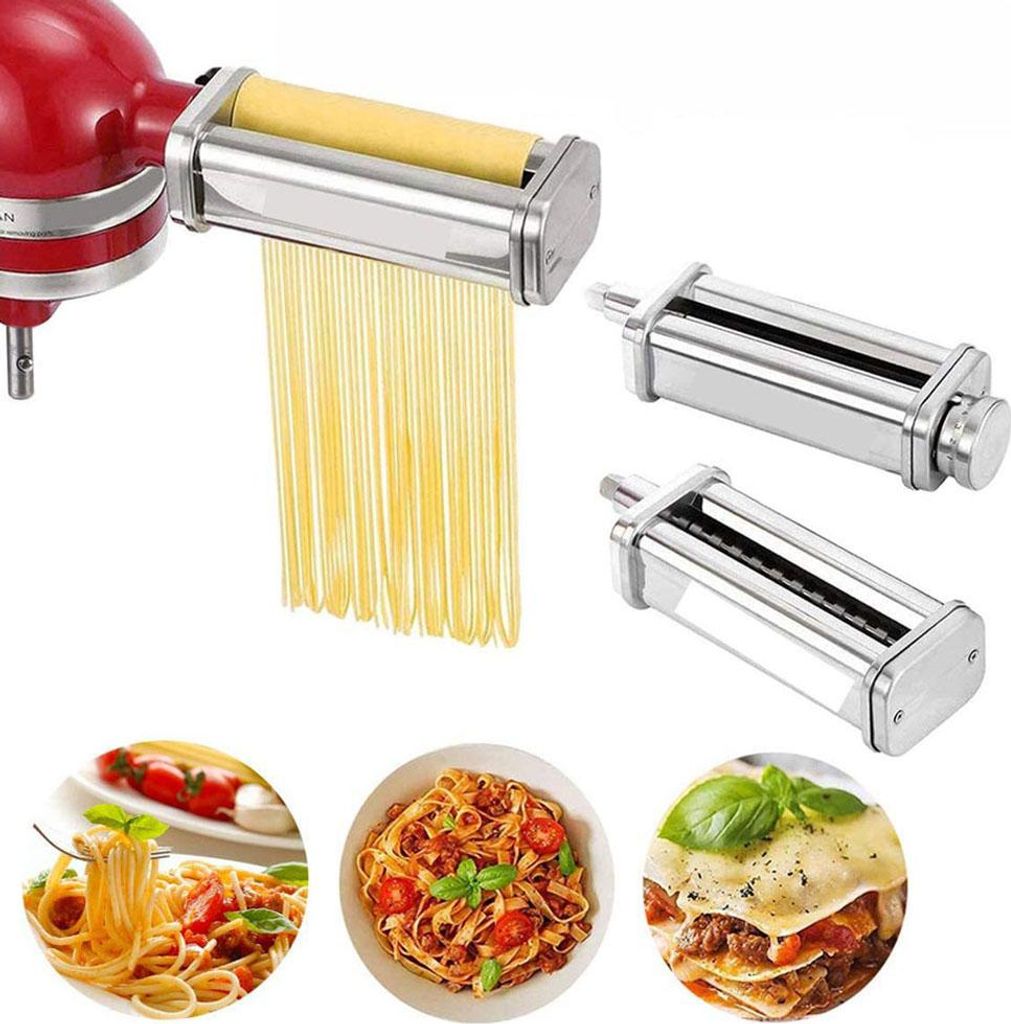 Pasta Maker Attachment 3-in-1 Pasta Roller Cutter Teile Nudeln Presse Maschine Kompatibel mit KitchenAid Stand Mixer für Pasta Blatt Spaghetti Fet...