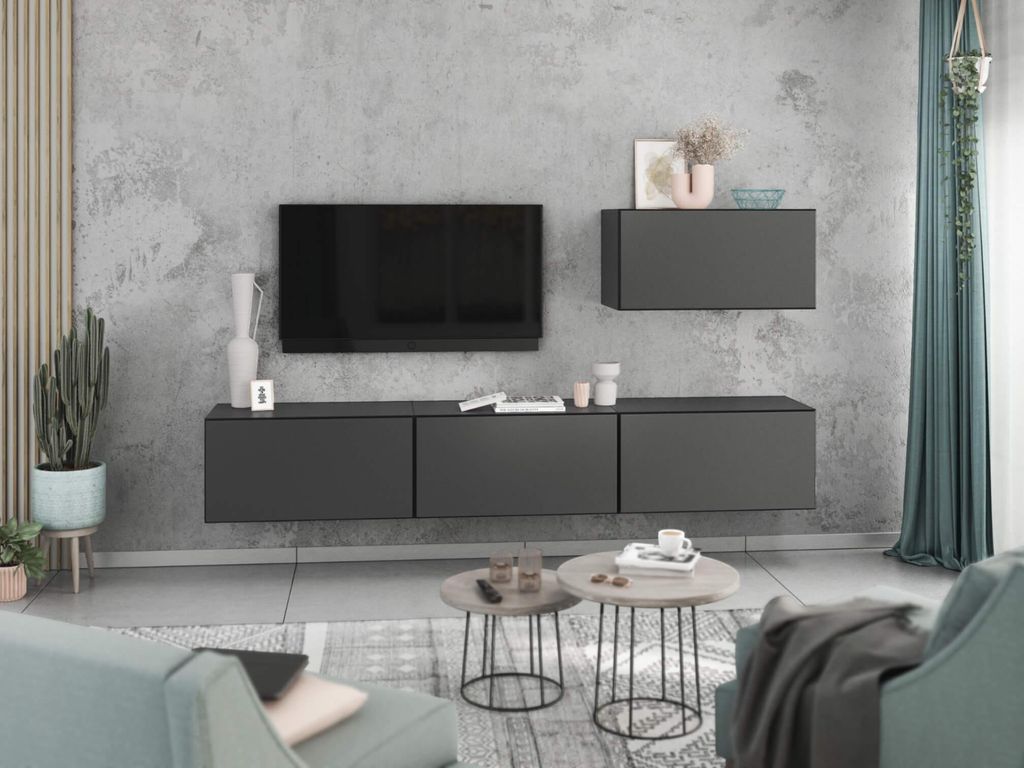 Wohnwand VARIANTO 4 Schrank Set 4 tlg., 228 cm, anthrazit matt / anthrazit matt, Wandhängend, 4 Schränke mit Klappen und Softclose