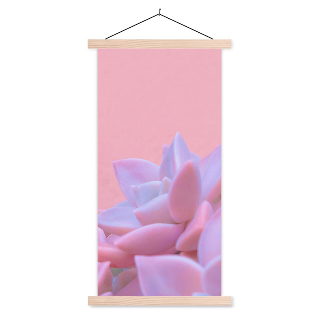 MuchoWow Textilposter Sukkulente - Sommer - Rosa - Pflanzen 40x80 cm mit holzfarbenen Rahmen - Wohnzimmer