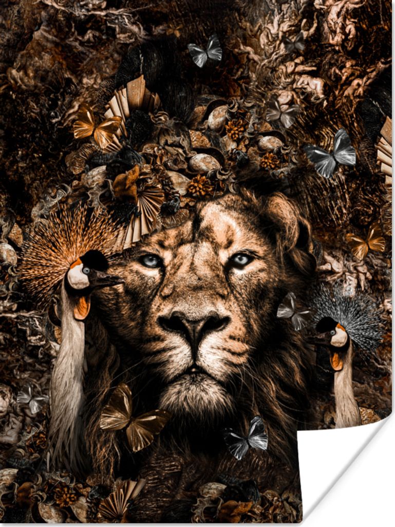 MuchoWow Poster Löwe - Luxus - Vögel 120x160 cm - Wandbilder