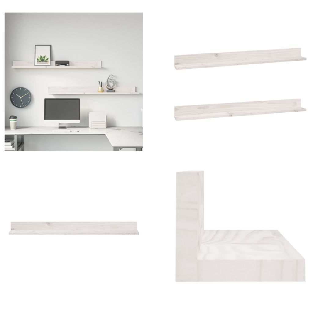 vidaXL Wandregale 2 Stk. Weiß 110x11x9 cm Massivholz Kiefer - Wandregal - Wandregale - CD-Regal - Hängeregal