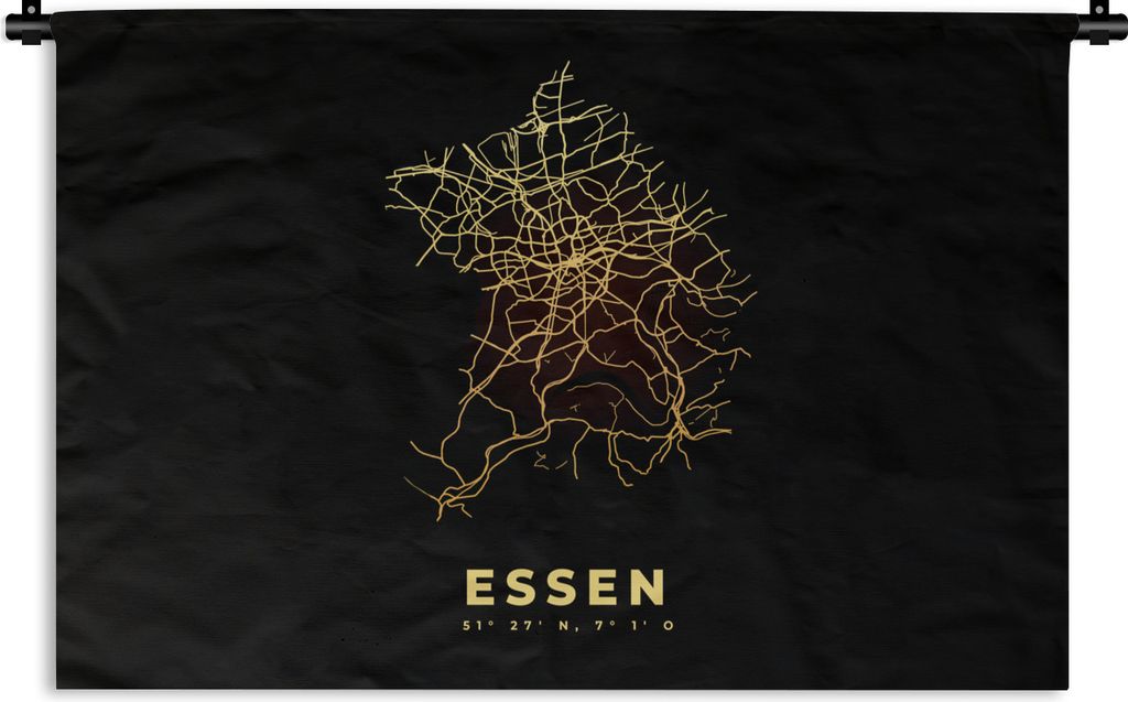 MuchoWow Wandteppich Wandbehang Karte - Essen - Karte - Gold - Stadtplan 60x40 cm Tapisserie Dekoration Wandtuch - Wanddekorationen