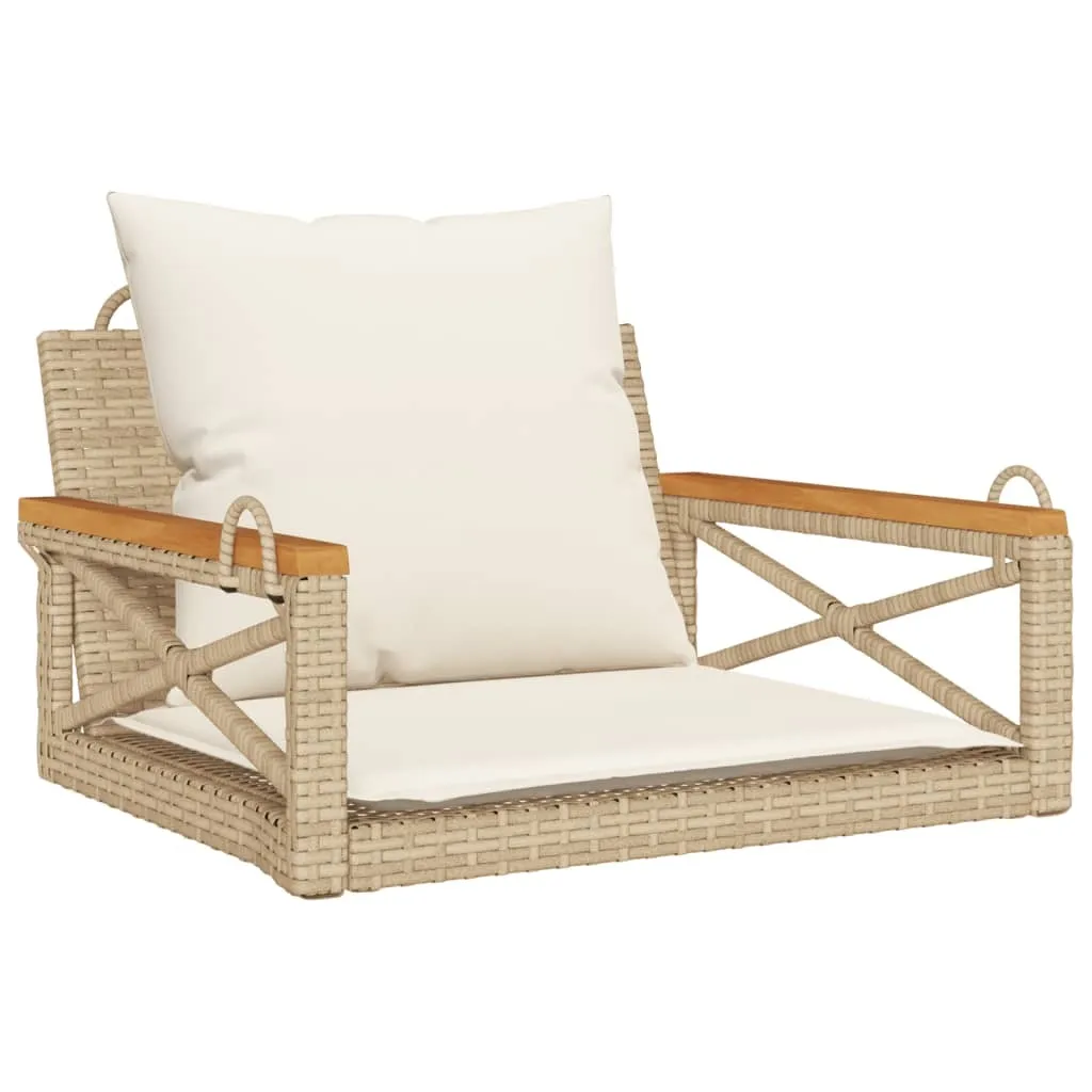 Sedia Sospesa Beige in Poli Rattan con Cuscino 63x62x40 cm | Relax Top