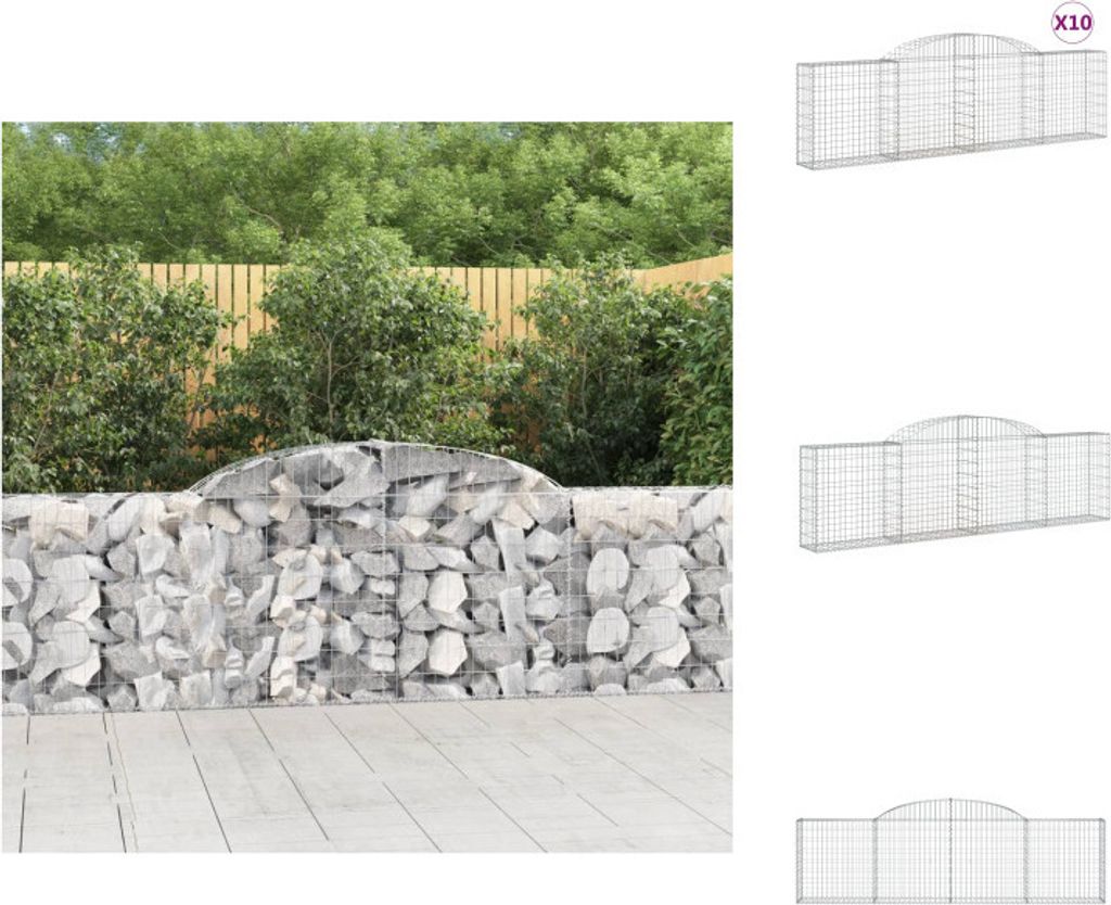 vidaXL Gabionen mit Hochbogen 10 Stk. 300x30x80/100cm Verzinktes Eisen - Blumentöpfe & Pflanzgefäße
