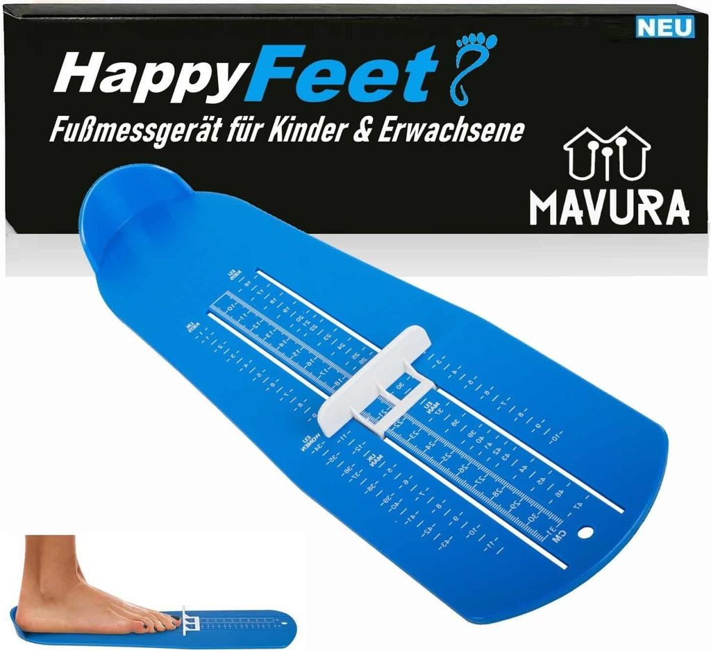 HappyFeet Fußmessgerät Fußmesser Schuhgrößentabelle für Produktbild 