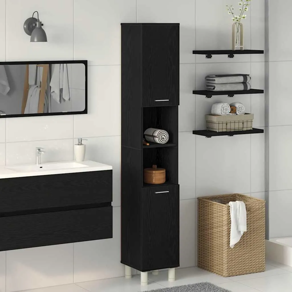 Mobile Alto Bagno SYFAX™ Rovere Nero | Design Spa 30x30x179 cm