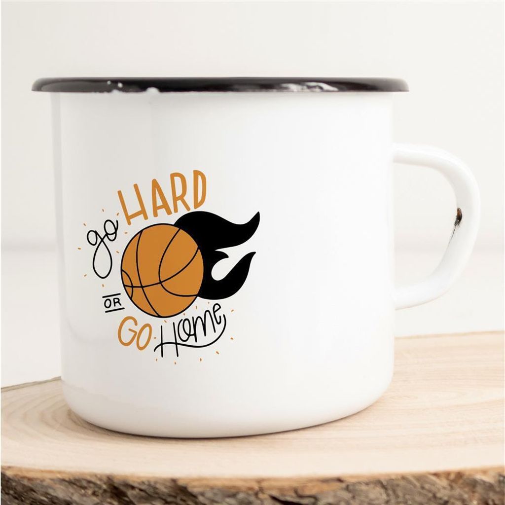 Huuraa Emaille Tasse go hard or go home Geschenk Kaffeebecher Vintage 300ml go hard or go home Präsent