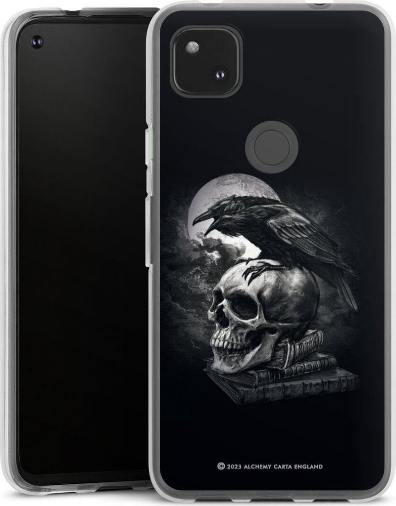 DeinDesign Handyhülle für Google Pixel 4a Silikon Hülle Case Smartphone Schutzhülle Rabe Schädel Totenköpfe