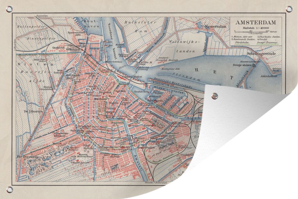 MuchoWow 120x80 cm Outdoor-Poster Gartendeko Sichtschutz Garten Poster für den Garten Illustration eines Stadtplans von Amsterdam