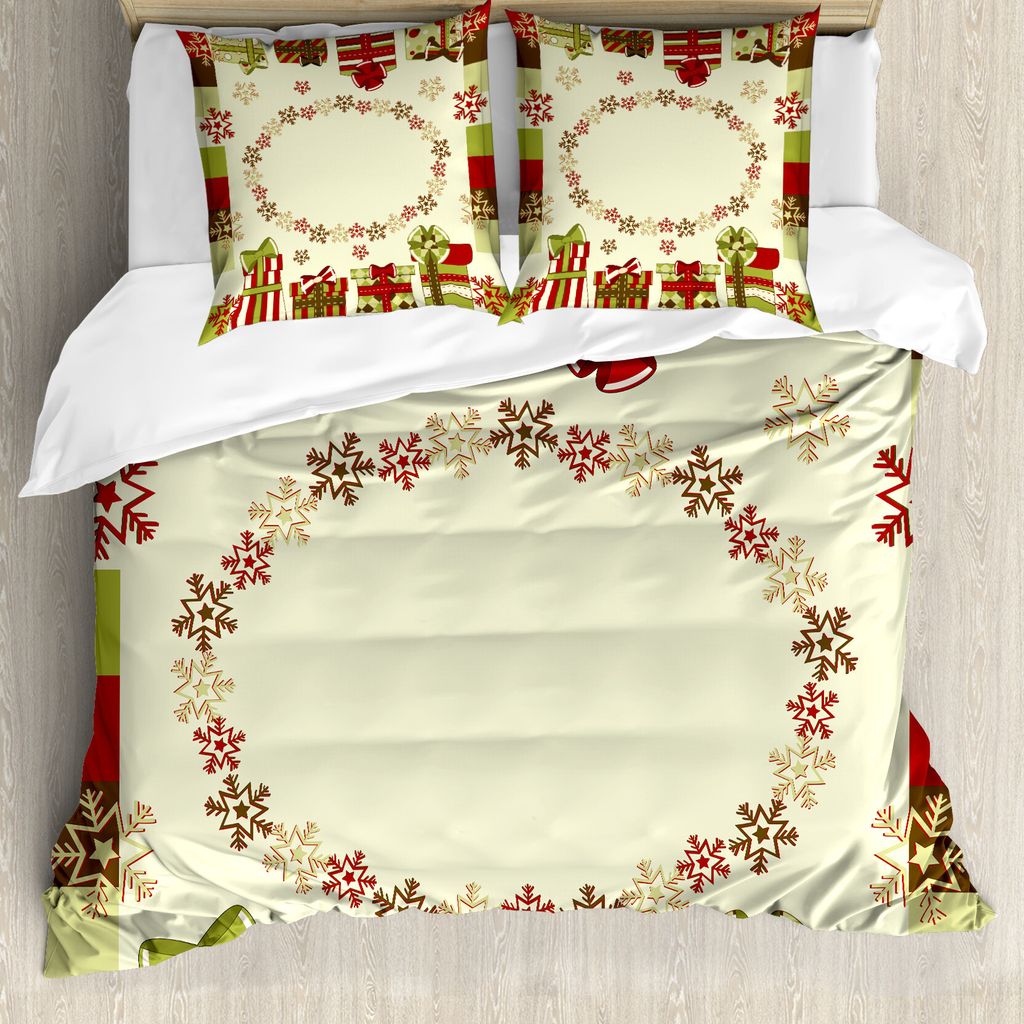 ABAKUHAUS Neujahr Bettbezug, Sternförmige Schneeflocken, Milbensicher Allergiker geeignet mit Kissenbezügen, 200 cm x 200 cm - 80 x 80 cm, Grün ...