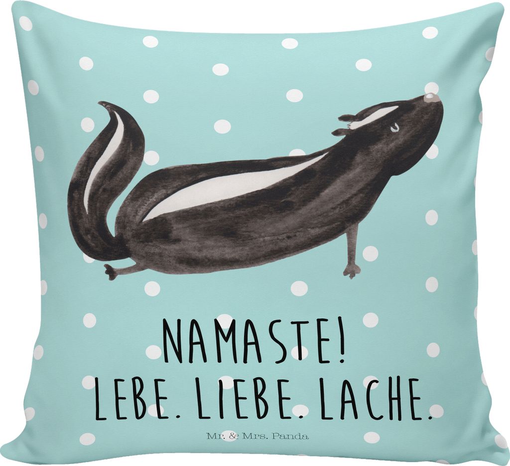 Mr. & Mrs. Panda Kissen 40x40 Stinktier Yoga - Türkis Pastell - Geschenk, Raubtier, Liebe, Dekokissen, Namaste, Sofakissen, kuschelkissen, für so...