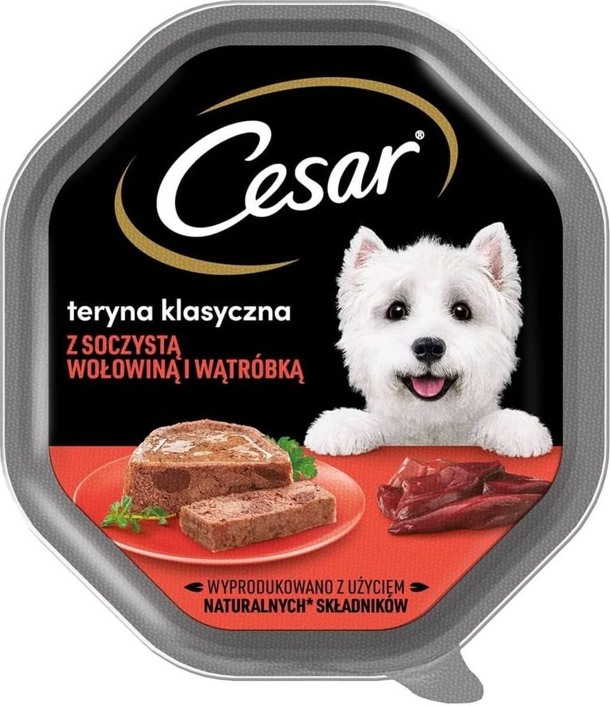 Cesar Klassik-Terrine Nassfutter für ausgewachsene Hunde mit saftigem Rindfleisch und Leber, Schale 14 x 150g