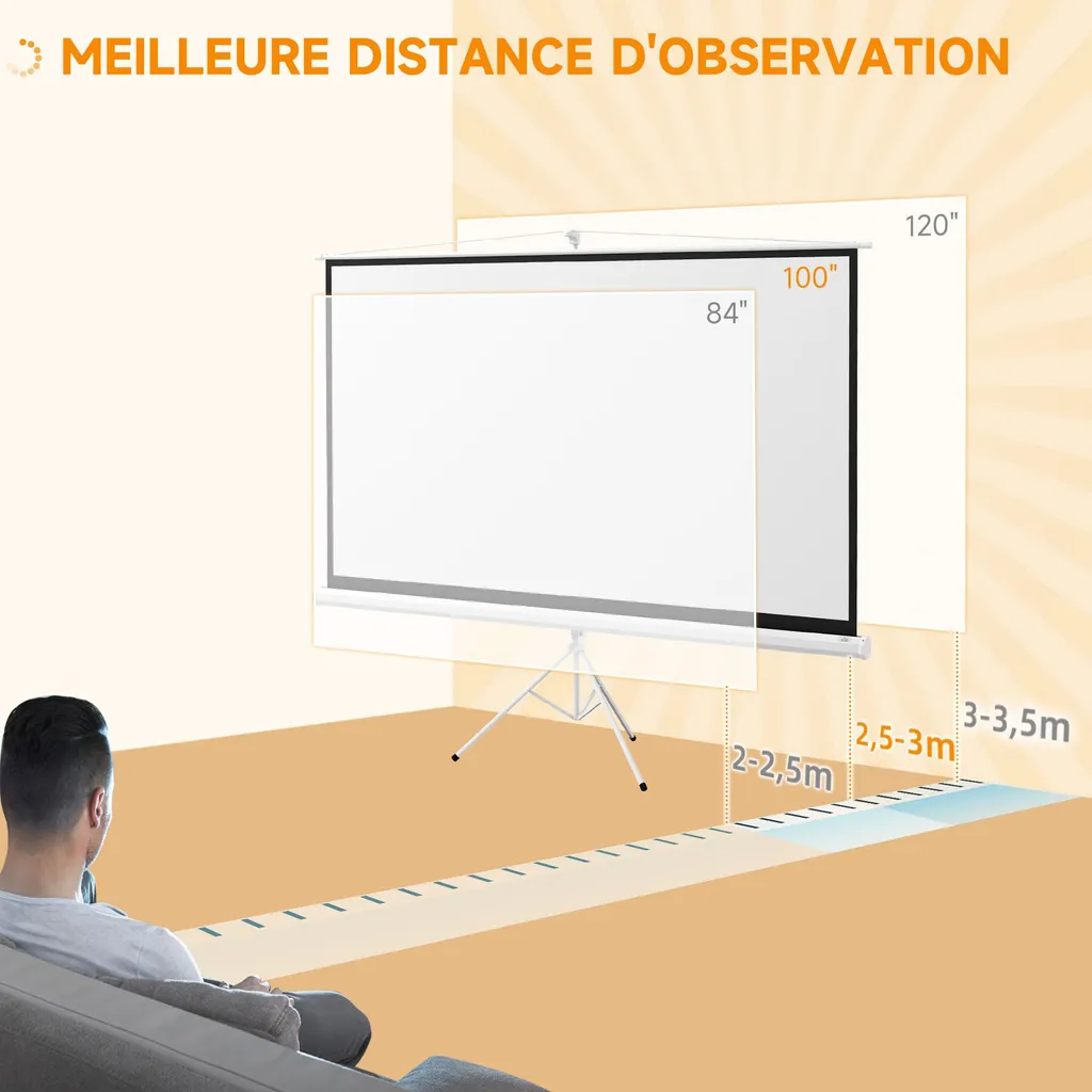 Écran de projection 100 pouces pour soirées ciné et présentations 4K HD - 9