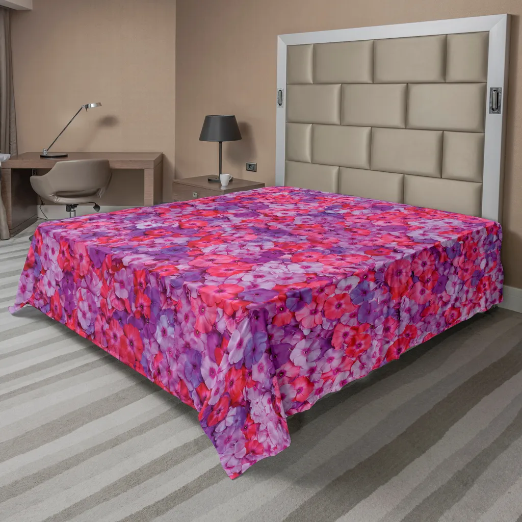 ABAKUHAUS Lenzuolo con fiori, motivo floreale piante da giardino, grafica aromatica con fiori vari, lenzuolo morbido e confortevole per un letto decorativo 1 pezzo 275 cm x 260 cm, rosso viola lavanda