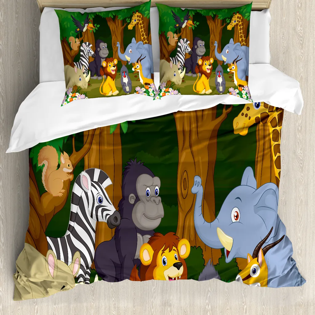 ABAKUHAUS Set Letto Antiacaro Elefante Leone 200x200 Microfibra