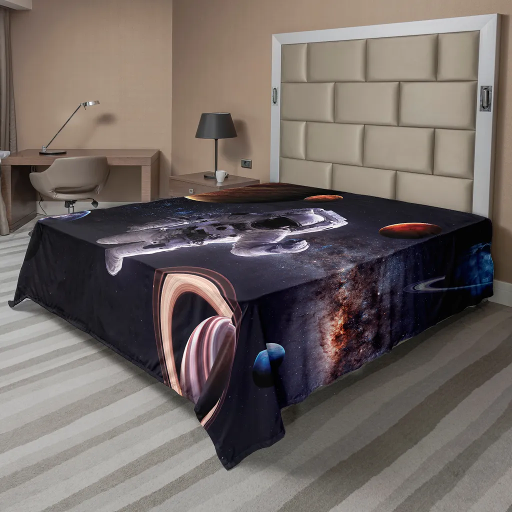 Drap de Lit Décoratif Thème Espace pour Chambre Adulte et Ado 266x260