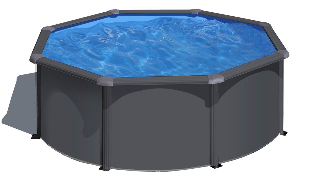 GRE Runder Stahlwandpool mit Anthrazitoptik KIT300GYQGRE – Ø 300 x 120 cm, Komplettset
