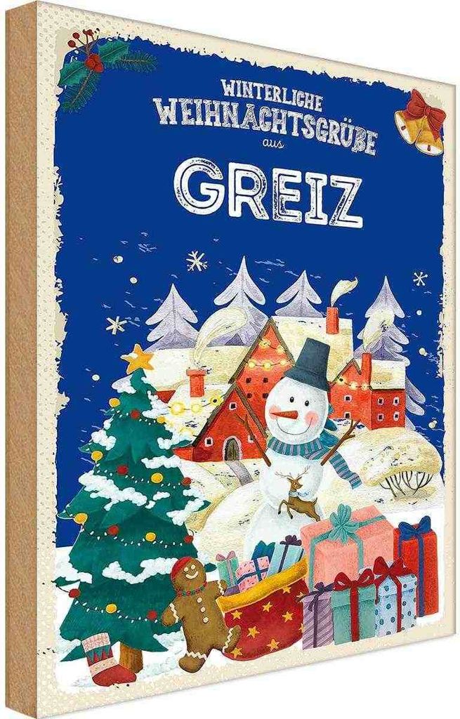 vianmo Holzschild 30x20 cm Weihnachtsgrüße aus GREIZ Weihnachten