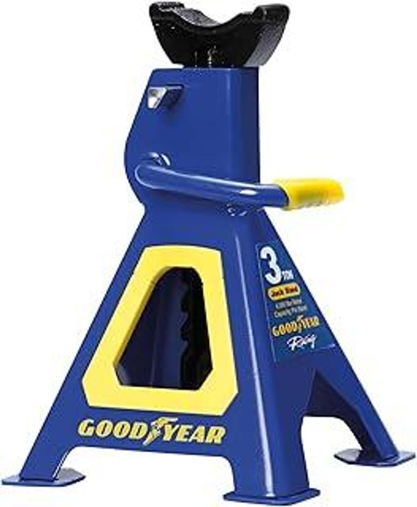 GOODYEAR 75519 Premium Unterstellbock, 3 Tonnen Tragkraft, höhenverstellbar von 280 mm bis 420 mm, mit Sicherheits-Splint, blauer Schutzlack