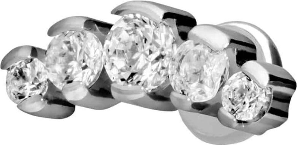 Ohrpiercing, Nasenpiercing Titan Labret mit Push Fit 5 EINGEFASSTE KRISTALLE Silber Stablänge: 5mm | Stabstärke: 1mm