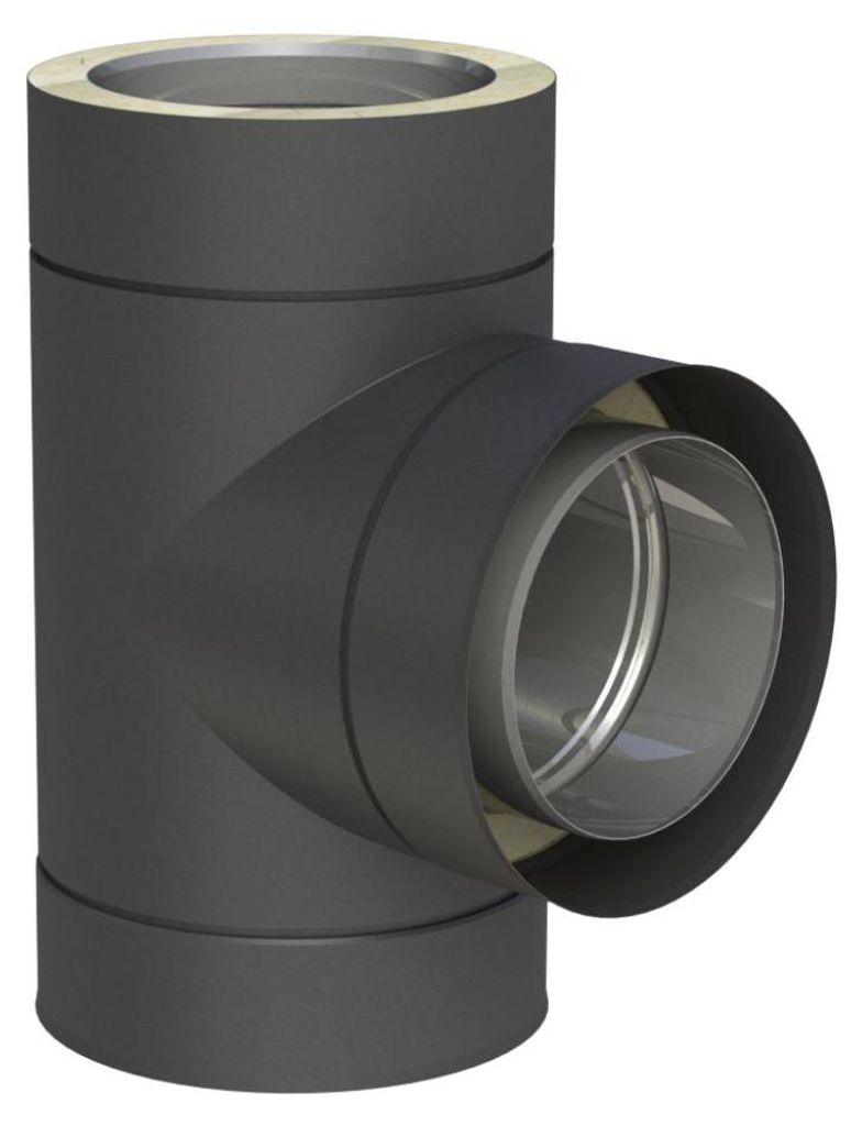 Jeremias DW Black T-Stück 180mm 87 Grad doppelwandig Edelstahl Abgasanlage für Öl Gas Festbrennstoffe