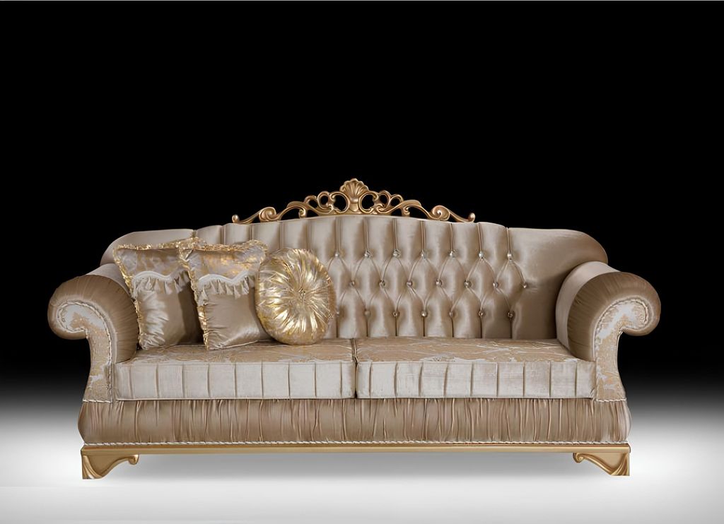 Chesterfield Design Luxus Polster Sofa Couch Sitz Garnitur Gold Textil