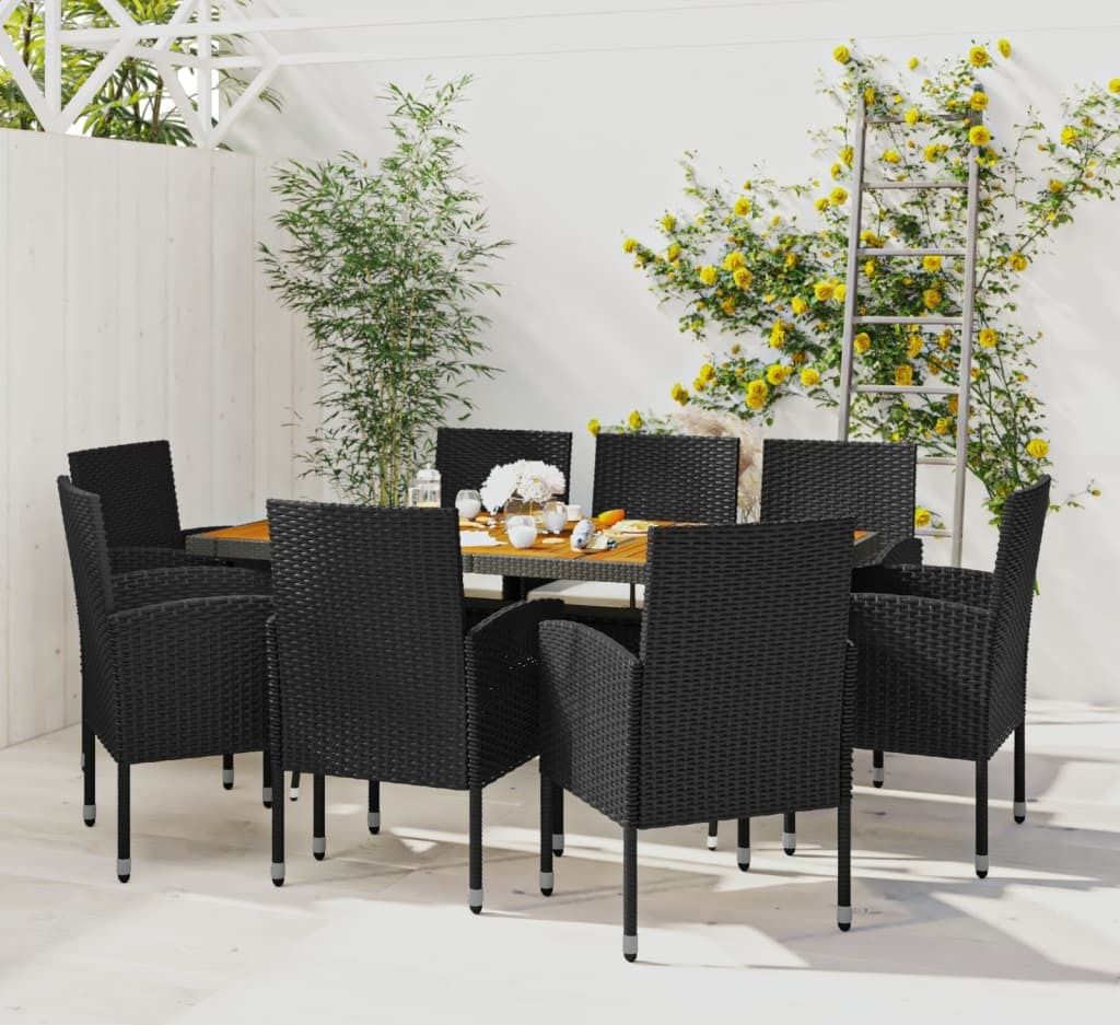 ZMH 9-tlg. Garten-Essgruppe Poly Rattan Schwarz