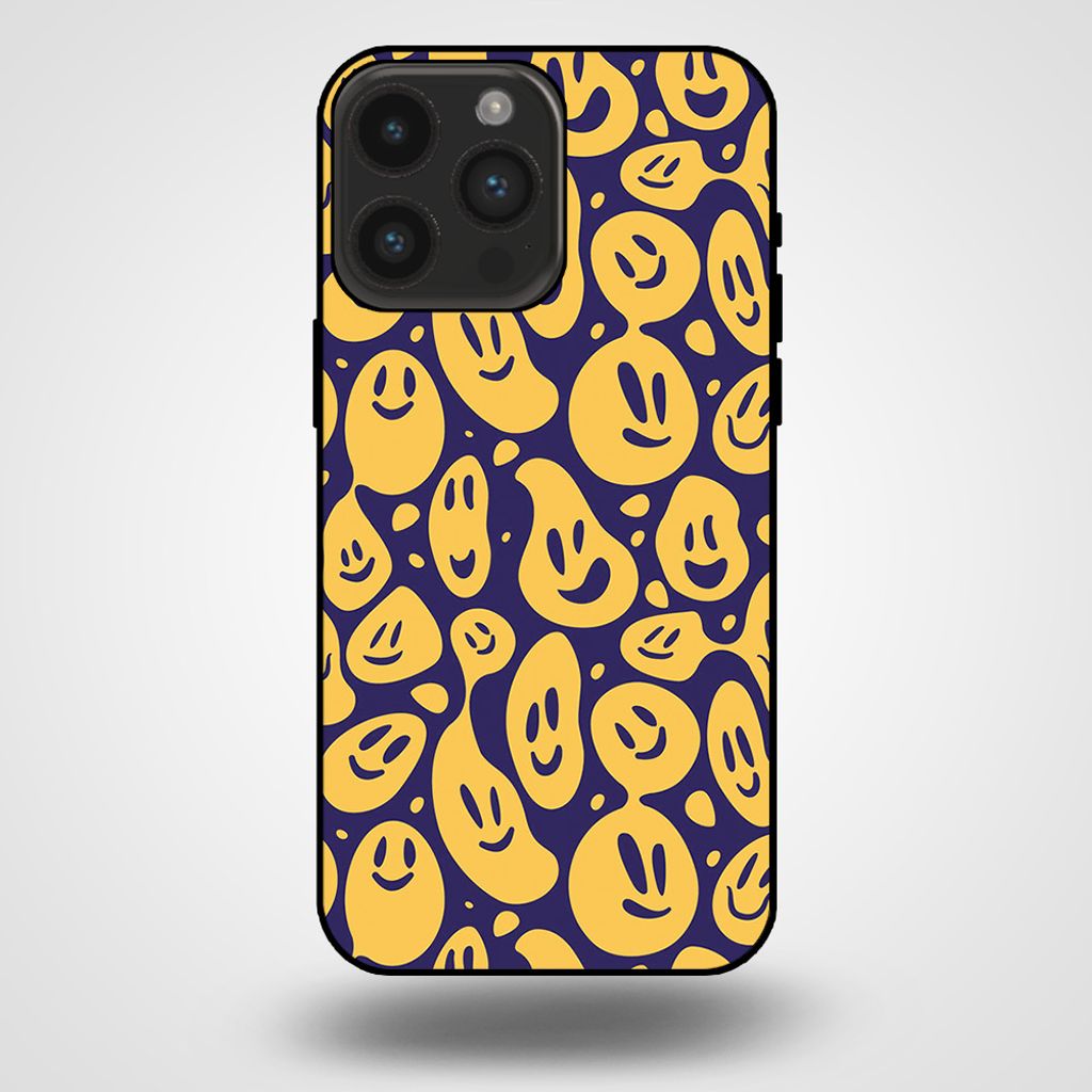 Smartphonica Handytasche für iPhone 14 Pro Max mit Smiley-Druck - TPU-Rückseite Abdeckung Fall Emoji Design - lila gelb