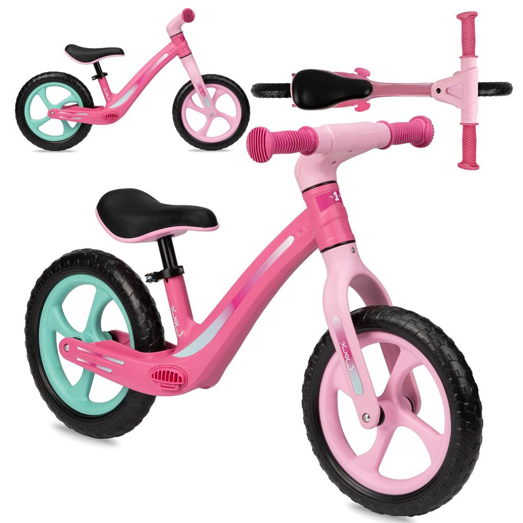 MoMi MIZO Kinderlaufrad Kinder Fahrrad - EVA 12 Zoll, Leicht, ab 3 Jahren - Rosa