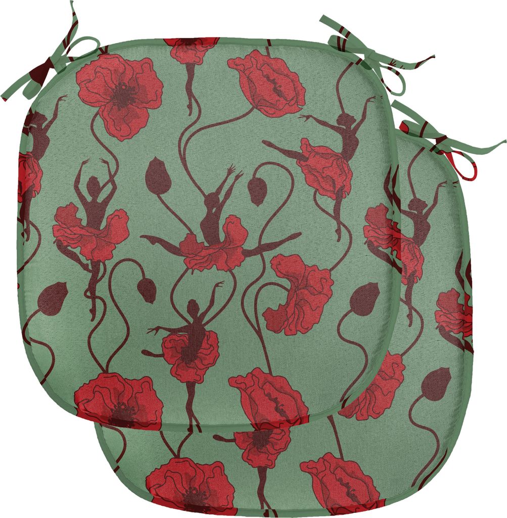 ABAKUHAUS Mohn Polster für Esszimmerstühle, Blumengesteck Tanz, Dekoratives wasserfestes Kissen mit Riemen für Küchensitze, 40 cm x 40 cm-2er P...