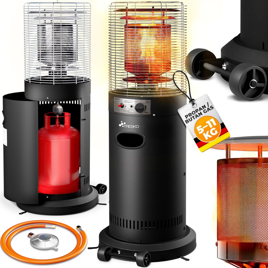 TRESKO Heizstrahler Gas 11 kW mit Rollen | Outdoor Terrassenheizer für 5 & 11 kg Gasflaschen | Gasheizstrahler für Terrasse, Balkon & Garten | ...