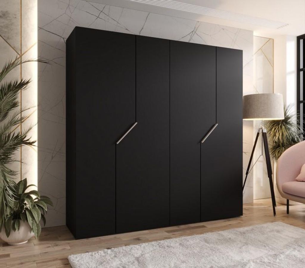 Viertüriger Kleiderschrank 200 cm ELIRA 1 - schwarz / Griffe aus Kaschmir