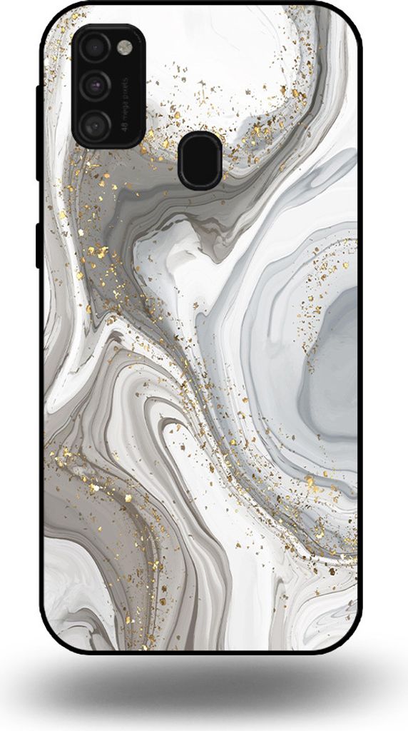 Smartphonica Handytasche passend für Samsung Galaxy M21 mit Marmordruck - TPU Rückseitenschutzhülle Marmordesign - Silber