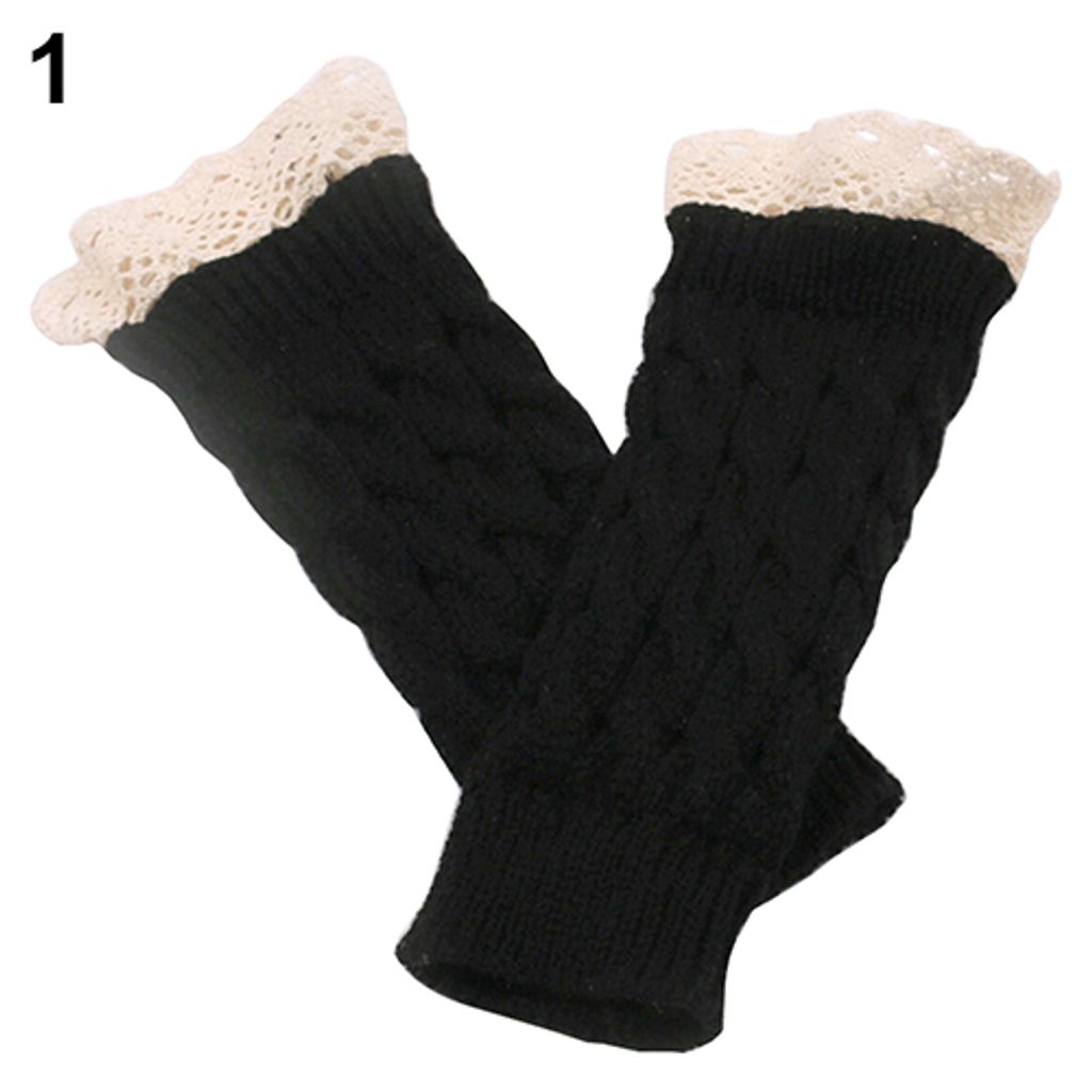 Frauen fingerlose Spitzehandschuhe weiche gestrickte warme lange Handgelenk Wärmer Wintergeschenk - (schwarz)