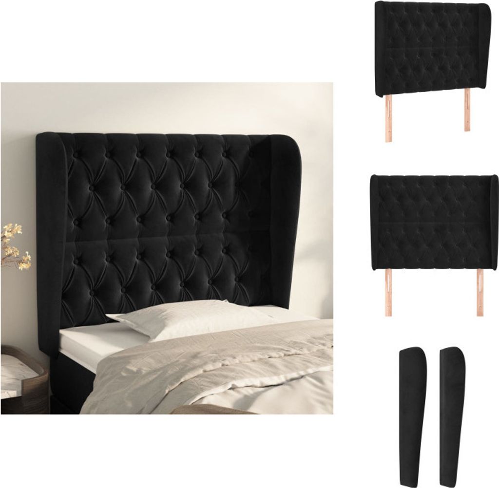 vidaXL Kopfteil mit Ohren Schwarz 93x23x118/128 cm Samt - Kopf- & Fußenden