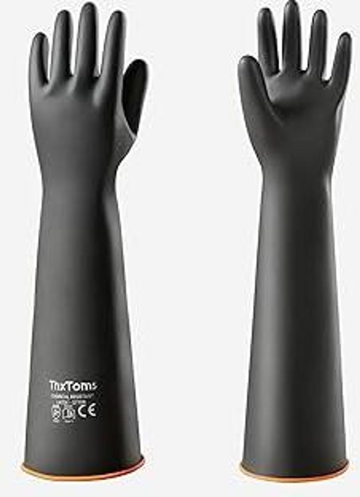 ThxToms Chemikalienbeständige Handschuhe, Chemikalienschutzhandschuh, beständig gegen starke Säuren, Laugen und Öl, Schwarz, 35cm, 45cm, 55cm (...