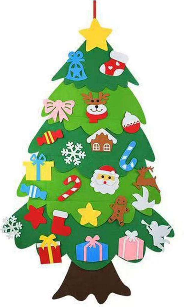 DIY-Weihnachtsbaum aus Filz mit abnehmbarem Schmuck – Interaktive Weihnachtsaktivität für Kinder zur Förderung der Feinmotorik – Wanddekorat...